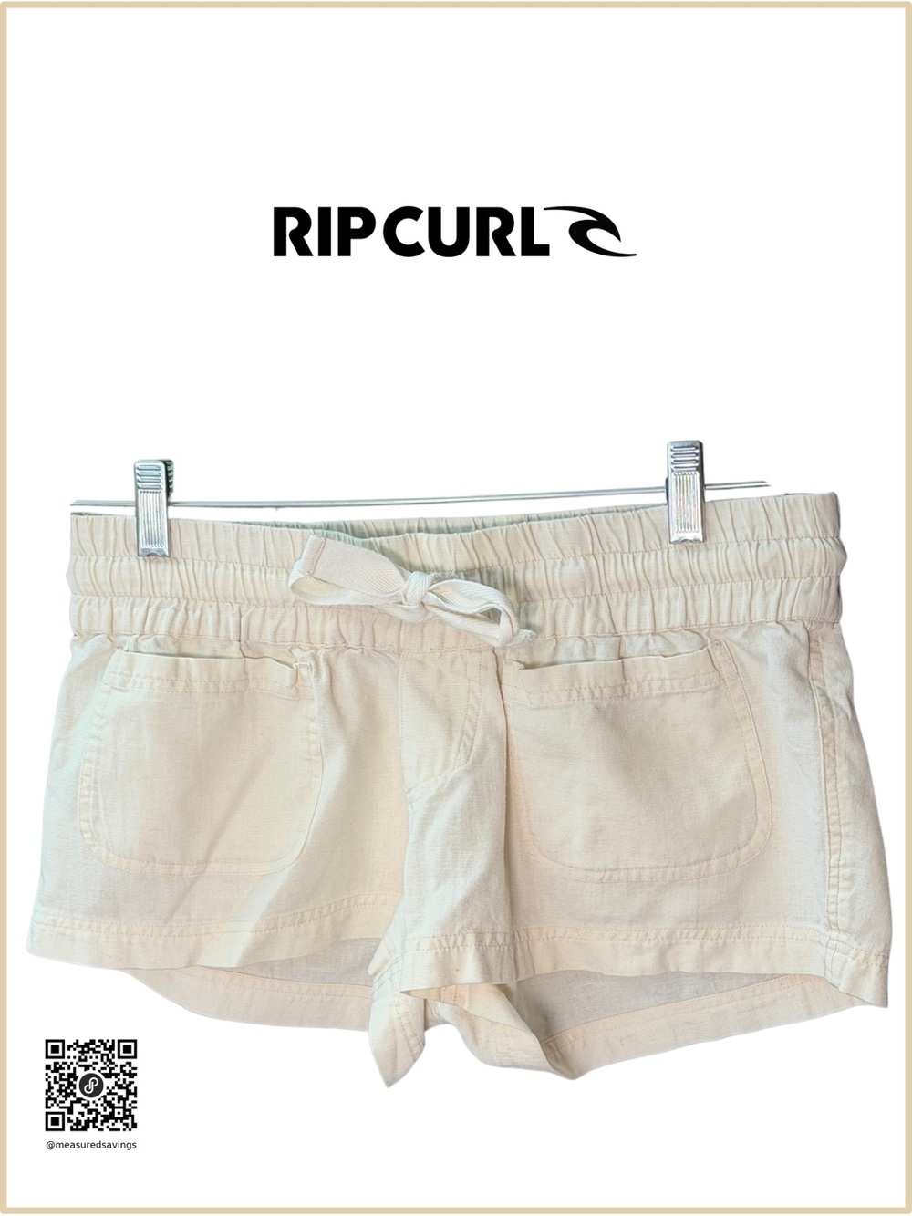 Large EUC - Rip Curl Cream Cardiff Beach Elastic Drawstring Athletic Shorts